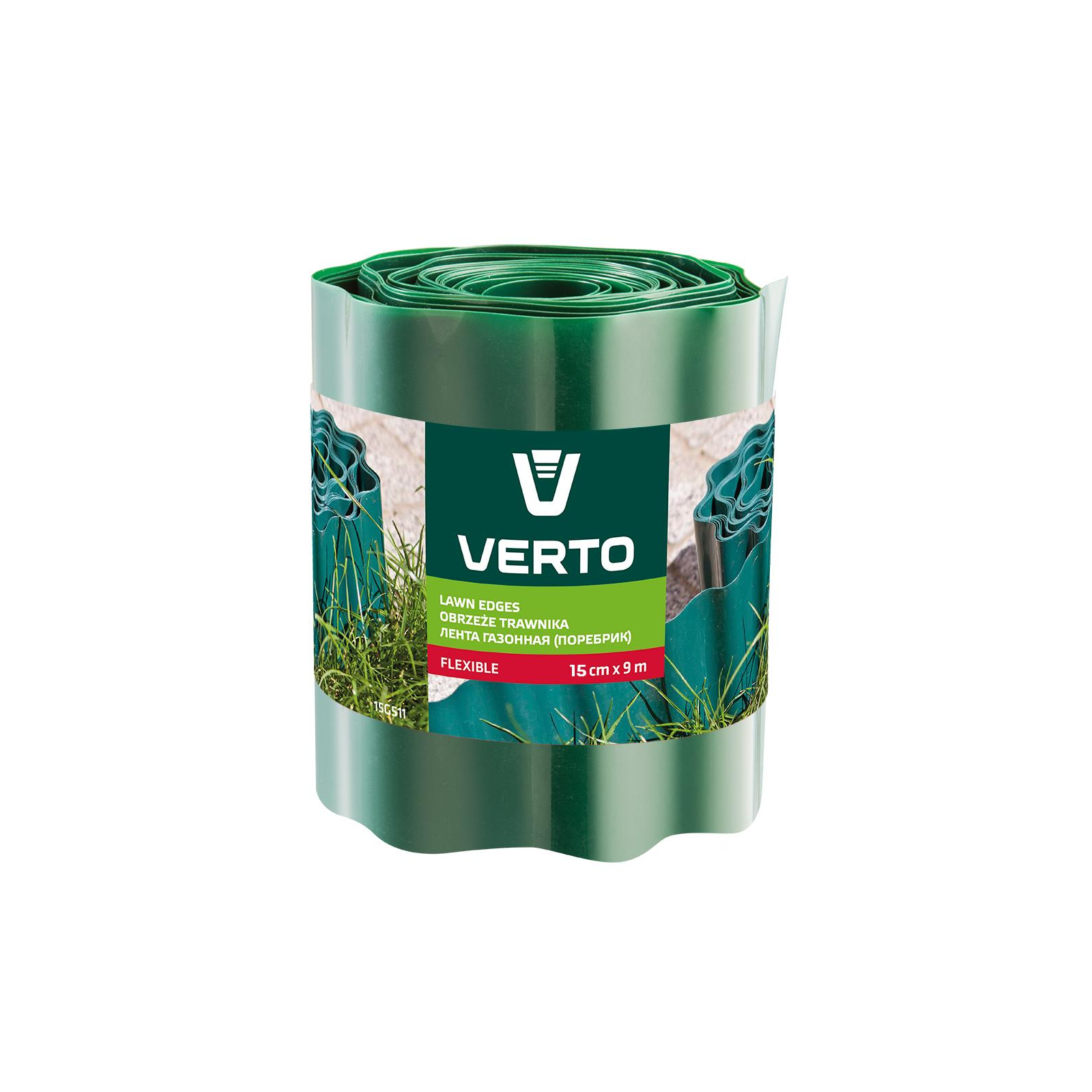 Садовое ограждение Verto лента газонная, бордюрная, волнистая, 15смх9м, зеленая (15G511)