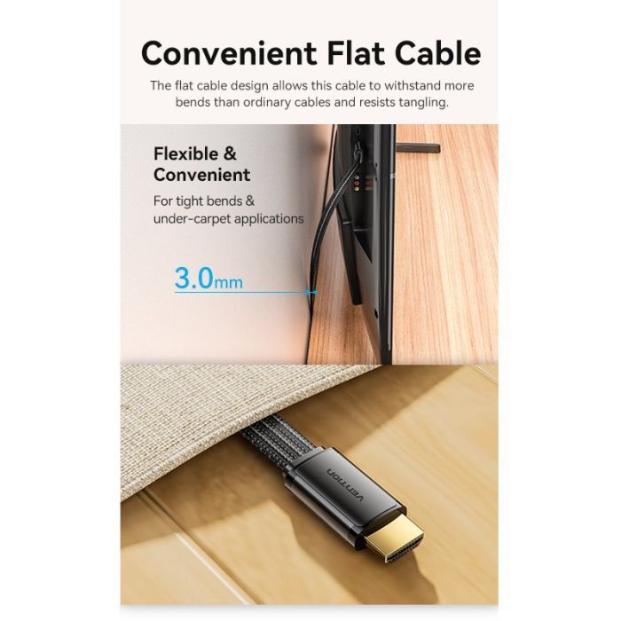 Кабель мультимедийный HDMI M to HDMI M 2.0m V2.1 8K60Hz flat Vention (ALKBH) изображение 2