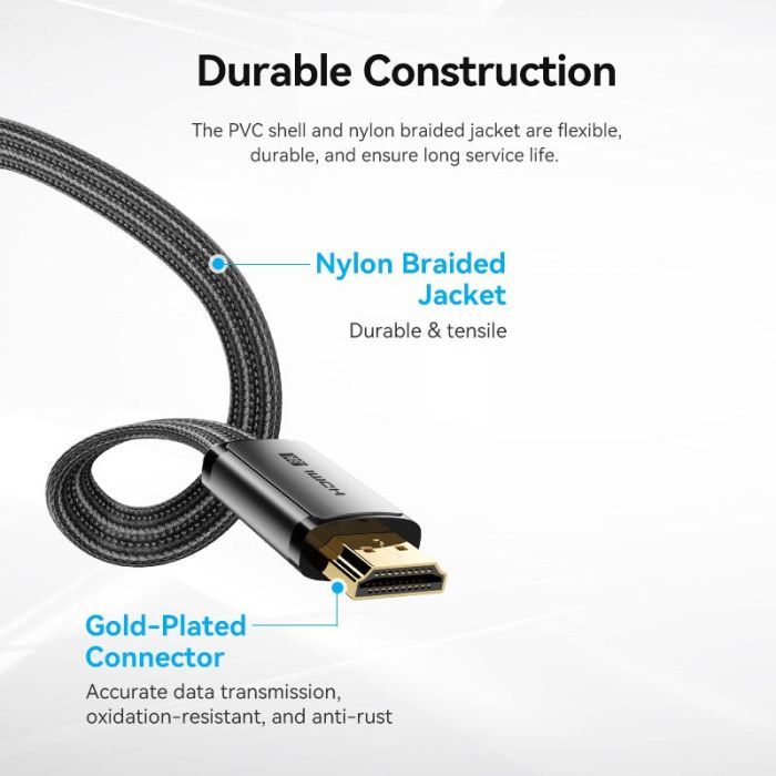 Кабель мультимедийный HDMI M to HDMI M 2.0m V2.1 8K60Hz flat Vention (ALKBH) изображение 3