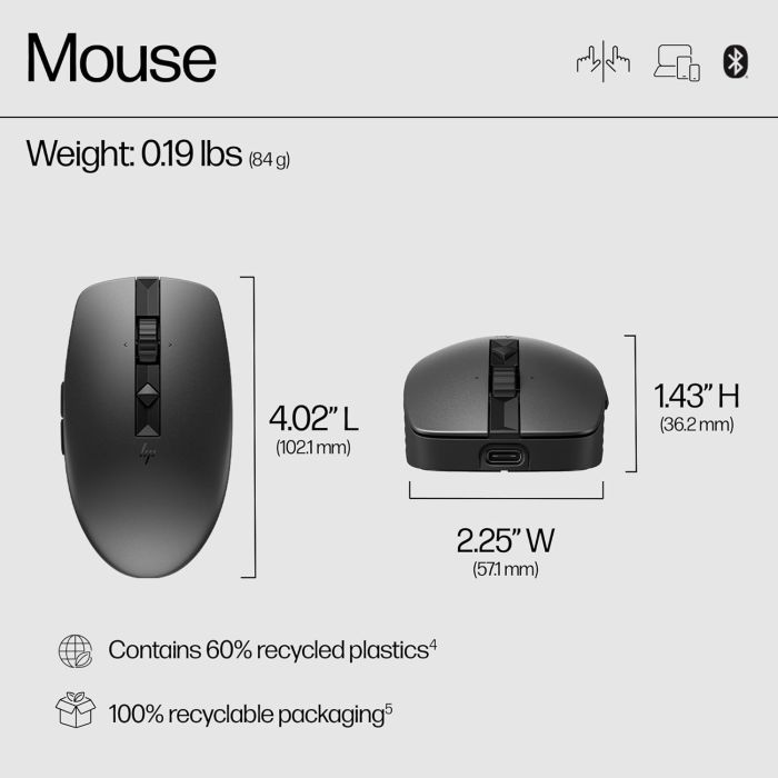 Мышка HP 710 Silent Rechargeable Wireless Black (6E6F2AA) изображение 3