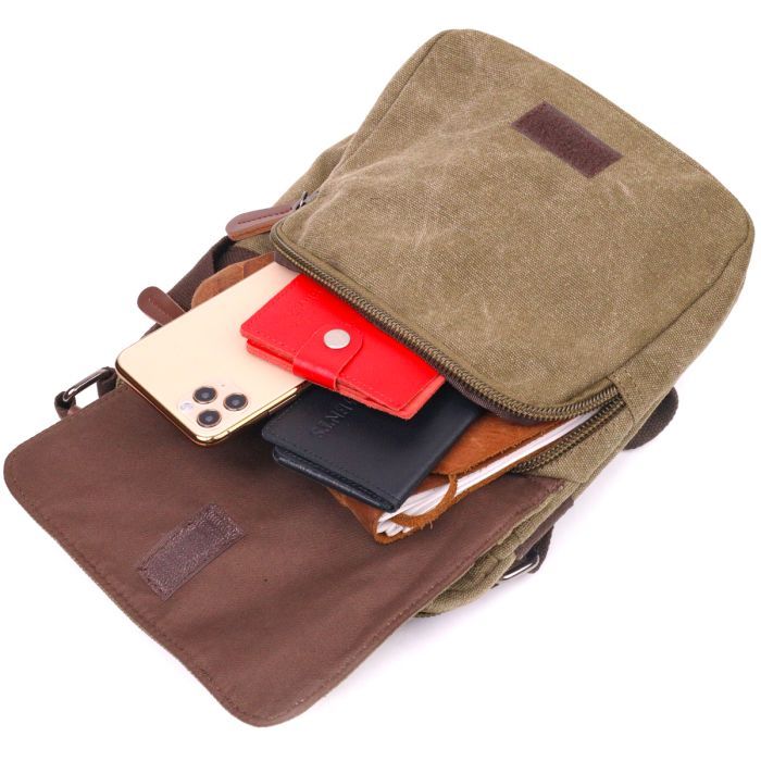 Сумка Vintage Тканевая из плотного текстиля Оливковая (21227) изображение 6