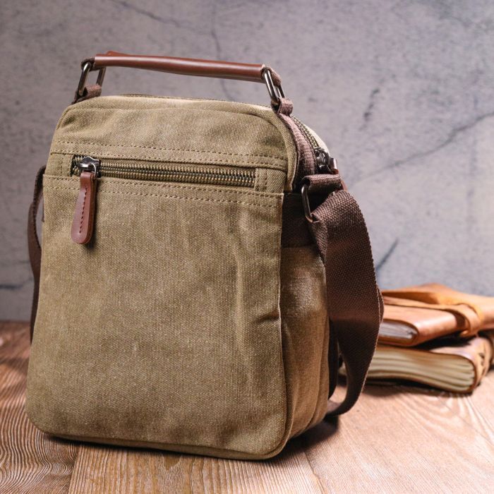 Сумка Vintage Тканевая из плотного текстиля Оливковая (21227) изображение 8