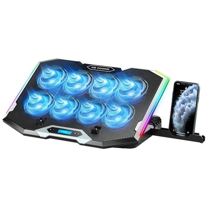 Подставка для ноутбука IceCoorel 10-17", 8*70mm, 2*USB, + LCD, 410x297x40mm, RGB (K10)