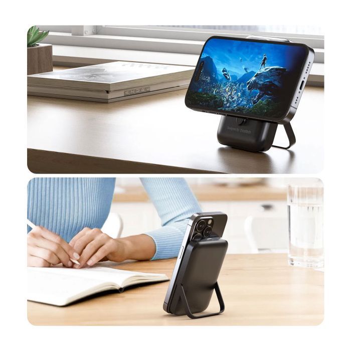 Батарея універсальна Choetech Magnetic Wireless 10000mAh 20W, PD, Qi-15W, USB-C In/Out, with holder, Black (B743-CCBK) зображення 6