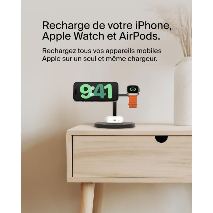Зарядний пристрій Belkin 3in1 Magnetic Pad Qi2 15W Black (WIZ032KQBK) зображення 2