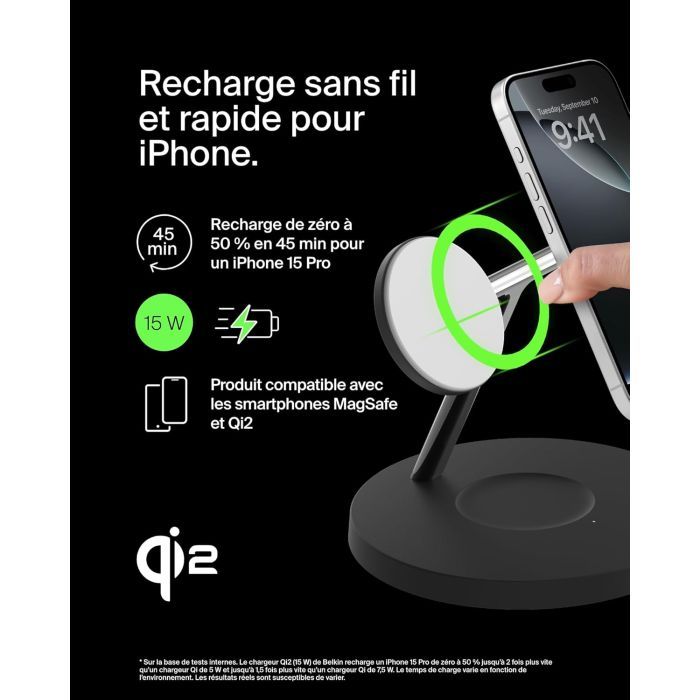 Зарядний пристрій Belkin 3in1 Magnetic Pad Qi2 15W Black (WIZ032KQBK) зображення 3