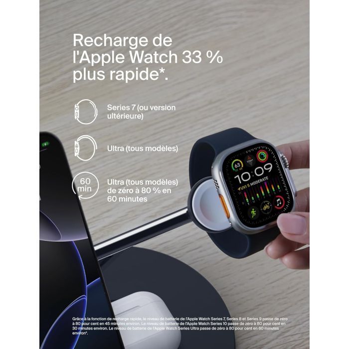 Зарядний пристрій Belkin 3in1 Magnetic Pad Qi2 15W Black (WIZ032KQBK) зображення 4