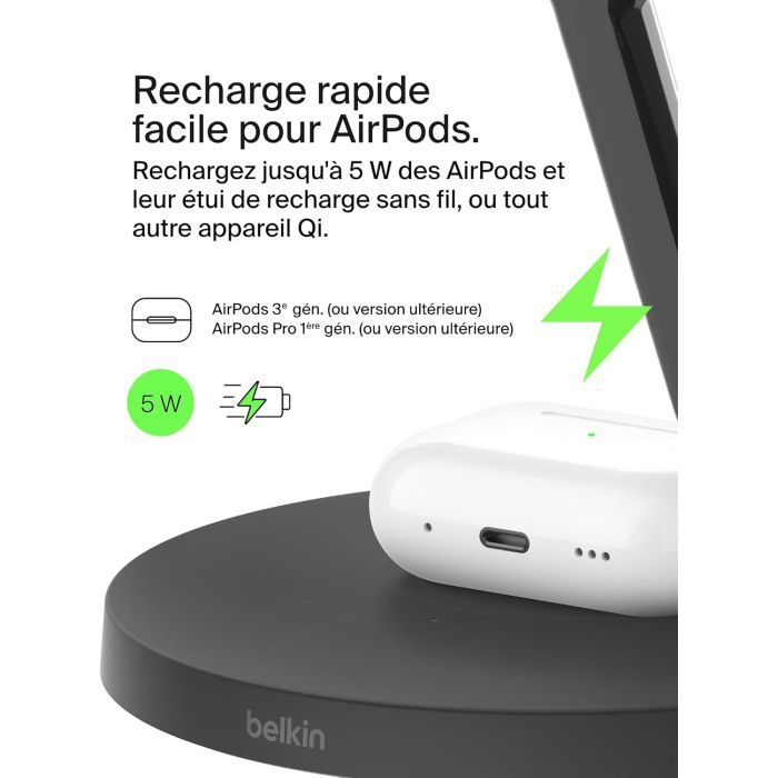 Зарядний пристрій Belkin 3in1 Magnetic Pad Qi2 15W Black (WIZ032KQBK) зображення 5