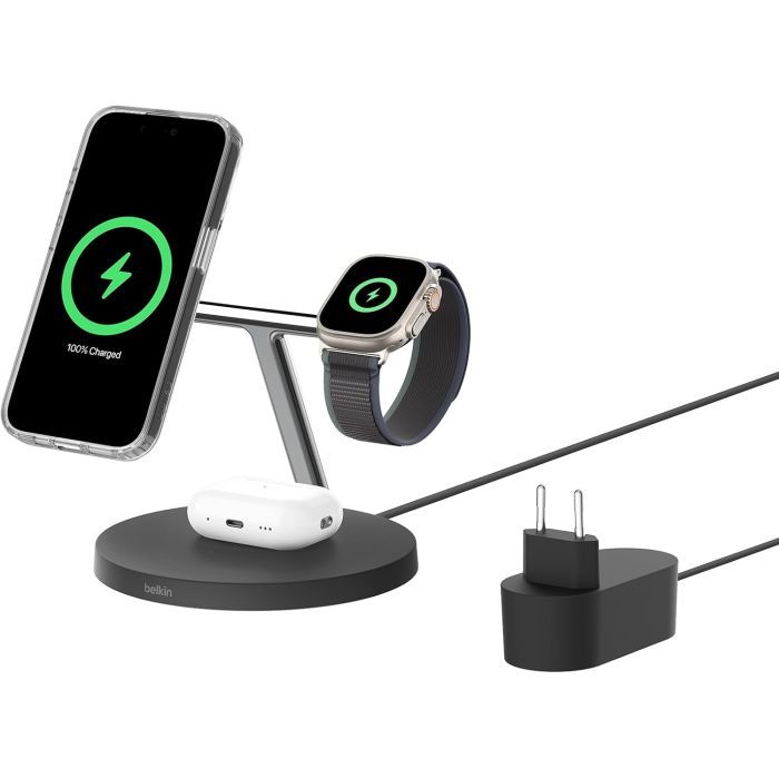 Зарядний пристрій Belkin 3in1 Magnetic Pad Qi2 15W Black (WIZ032KQBK) зображення 9