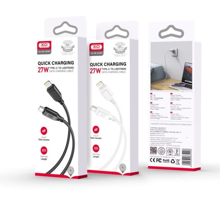 Дата кабель USB-C to Lightning 1.0m 27W braided XO (NBQ236A_Black) зображення 2
