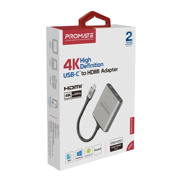 Перехідник USB-C to 2xHDMI 4K Promate (medialink-h2.grey) зображення 2