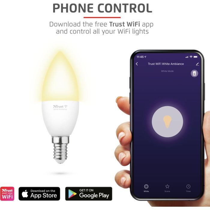 Розумна лампочка Trust E14 470 Lumen, 1800-6500k, white (71284_TRUST) зображення 6 Розумна лампочка Trust E14 470 Lumen, 1800-6500k, white (71284_TRUST) зображення 6