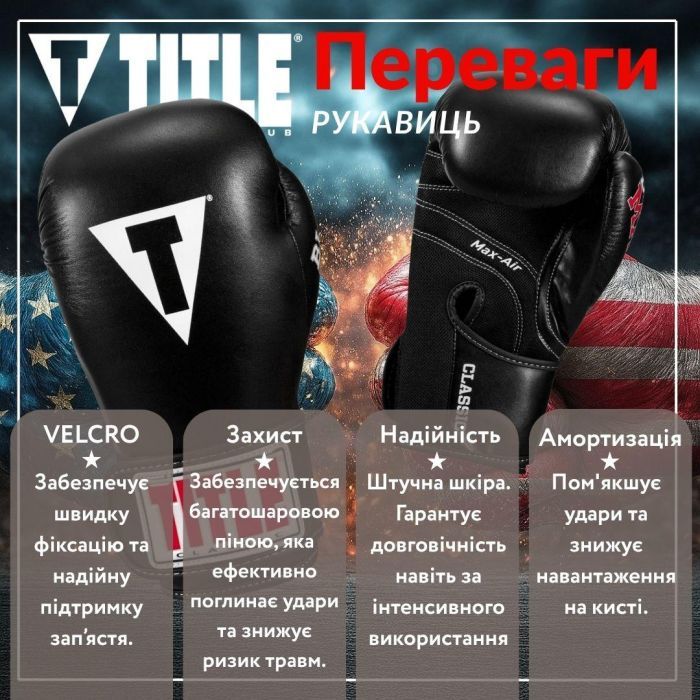 Боксерські рукавички Title Classic Black Max Black 8 oz (CBMBG2 8 BK) зображення 3