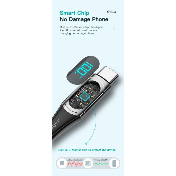 Дата кабель USB-C to USB-C 2.0m 100W Digital Display blue Essager (ES-XCTT1-YDA03) изображение 11