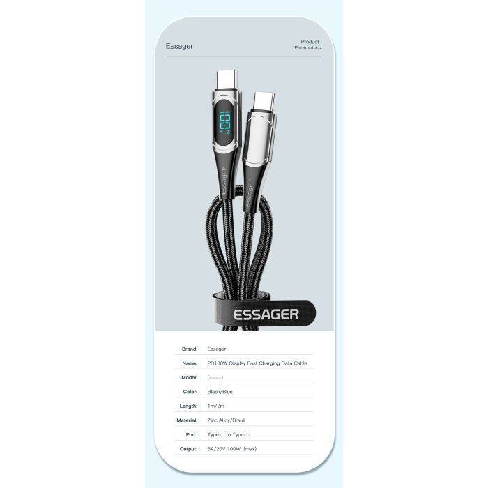 Дата кабель USB-C to USB-C 2.0m 100W Digital Display blue Essager (ES-XCTT1-YDA03) изображение 12