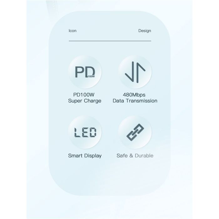 Дата кабель USB-C to USB-C 2.0m 100W Digital Display blue Essager (ES-XCTT1-YDA03) изображение 4