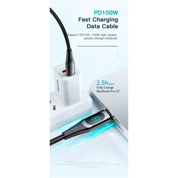 Дата кабель USB-C to USB-C 2.0m 100W Digital Display blue Essager (ES-XCTT1-YDA03) изображение 5