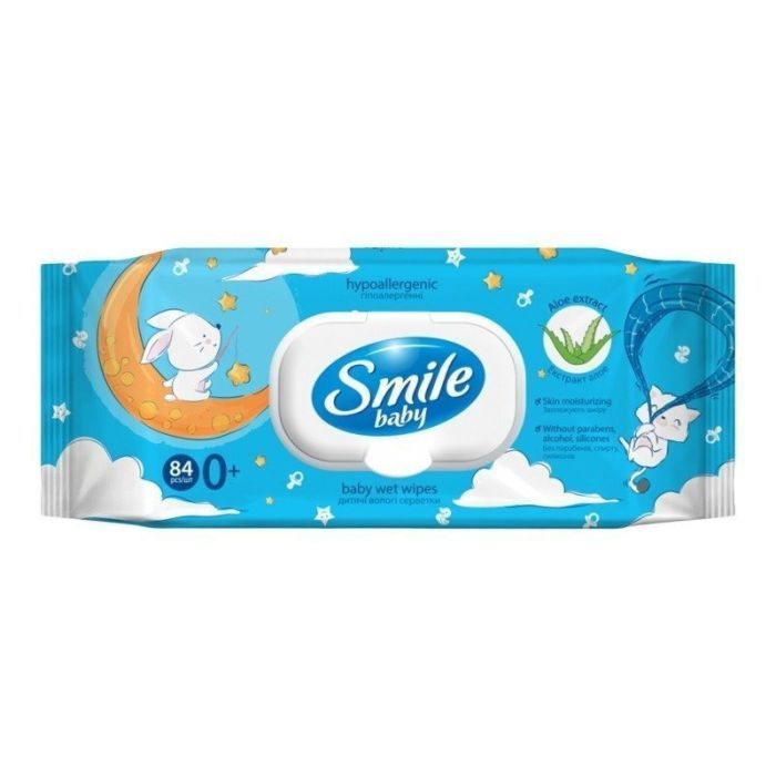 Дитячі вологі серветки Smile baby з алоє, з клапаном, 84 шт (4823071646863)