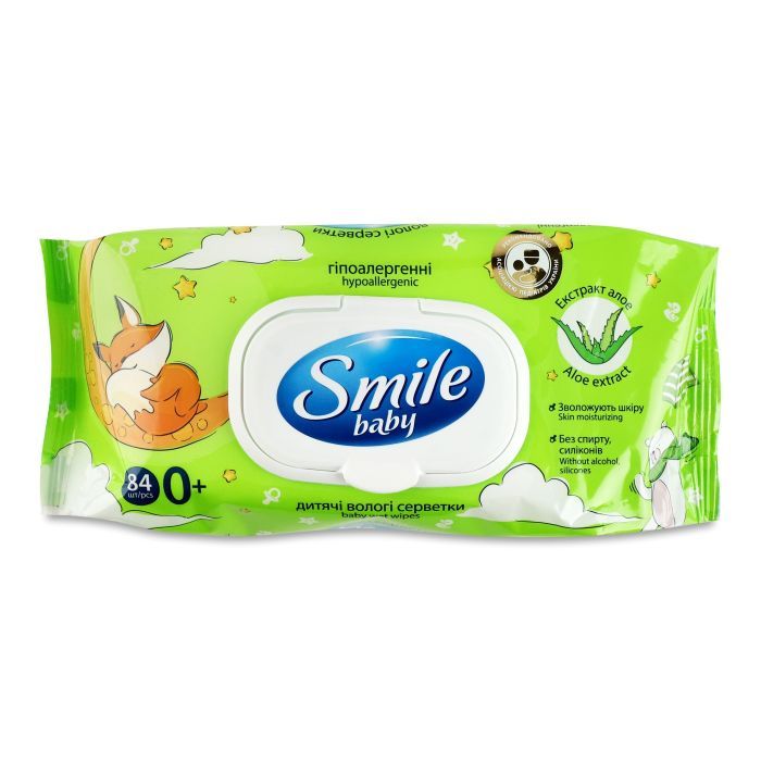 Дитячі вологі серветки Smile baby з алоє, з клапаном, 84 шт (4823071646863) зображення 2