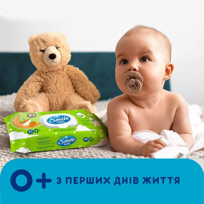 Дитячі вологі серветки Smile baby з алоє, з клапаном, 84 шт (4823071646863) зображення 6