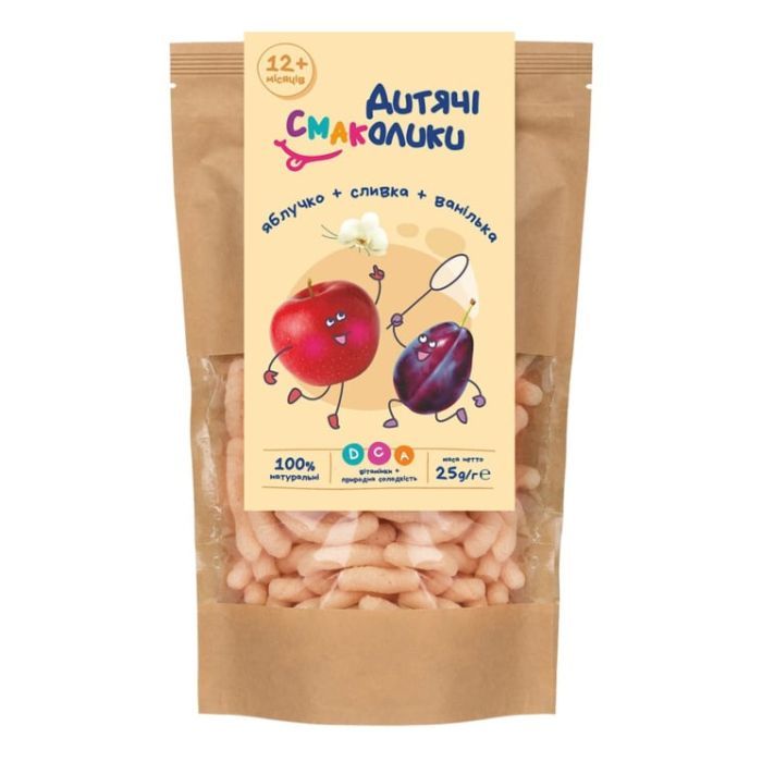 Детские снеки Дитячі Смаколики Кукурузные палочки яблоко, слива, ваниль 25 г (1181047)