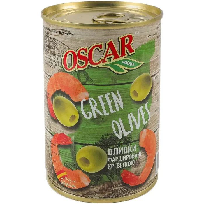 Овощная консервация Oscar foods Оливки фаршированные креветками 300 г (8413552052465)