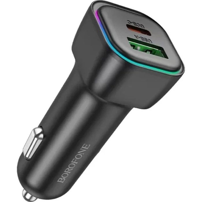 Зарядний пристрій BOROFONE 1xUSB-C PD30W + 1xUSB QC3.0 car adapter black (6941991110818) зображення 2