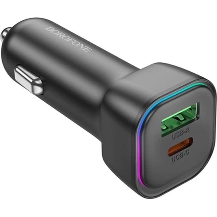 Зарядний пристрій BOROFONE 1xUSB-C PD30W + 1xUSB QC3.0 car adapter black (6941991110818) зображення 3