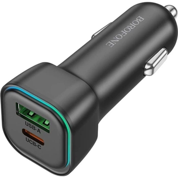Зарядний пристрій BOROFONE 1xUSB-C PD30W + 1xUSB QC3.0 car adapter black (6941991110818) зображення 5
