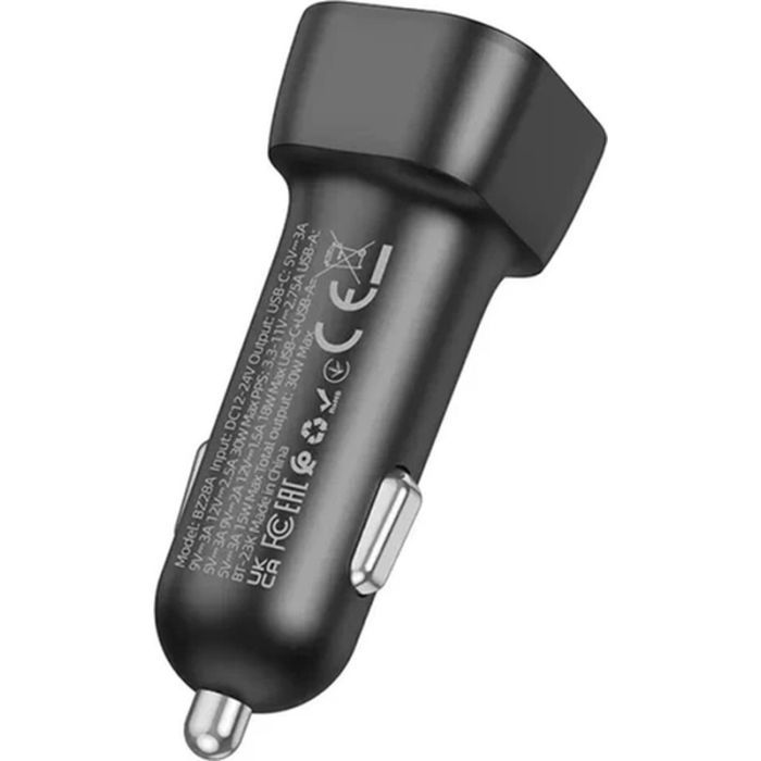 Зарядний пристрій BOROFONE 1xUSB-C PD30W + 1xUSB QC3.0 car adapter black (6941991110818) зображення 6
