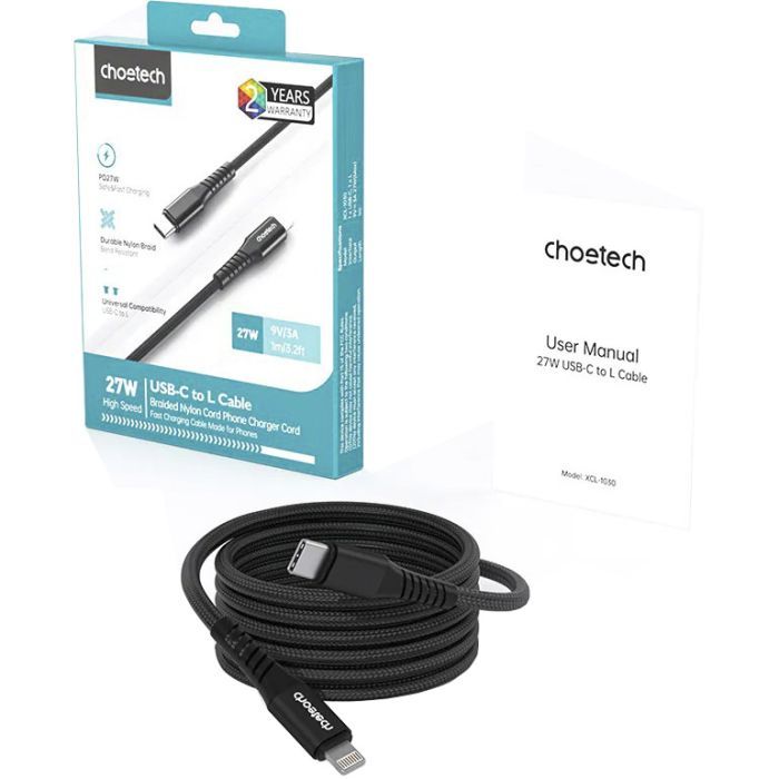 Дата кабель USB-C to Lightning 1.0m PD27W black Choetech (XCL-1030-BK) изображение 3