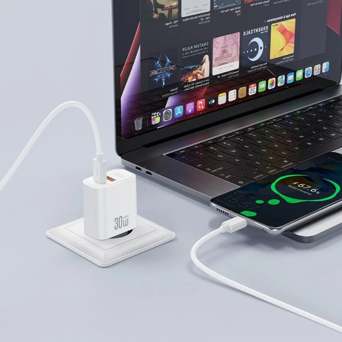 Зарядное устройство XO 1xUSB 22.5W + 1xUSB-C PD30W white (CE42.white) изображение 3