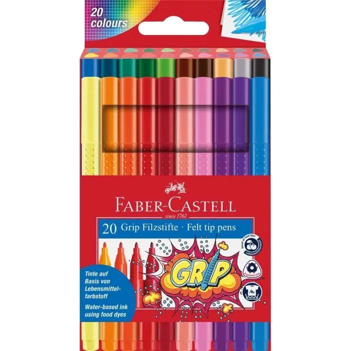 Фломастеры Faber-Castell трехгранные Grip felt-tip pen, 20 цветов (17766)