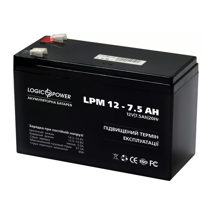 Батарея до ДБЖ LogicPower LPM 12В 7.5 Ач (3864) зображення 2