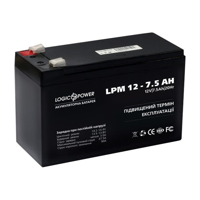 Батарея до ДБЖ LogicPower LPM 12В 7.5 Ач (3864) зображення 3