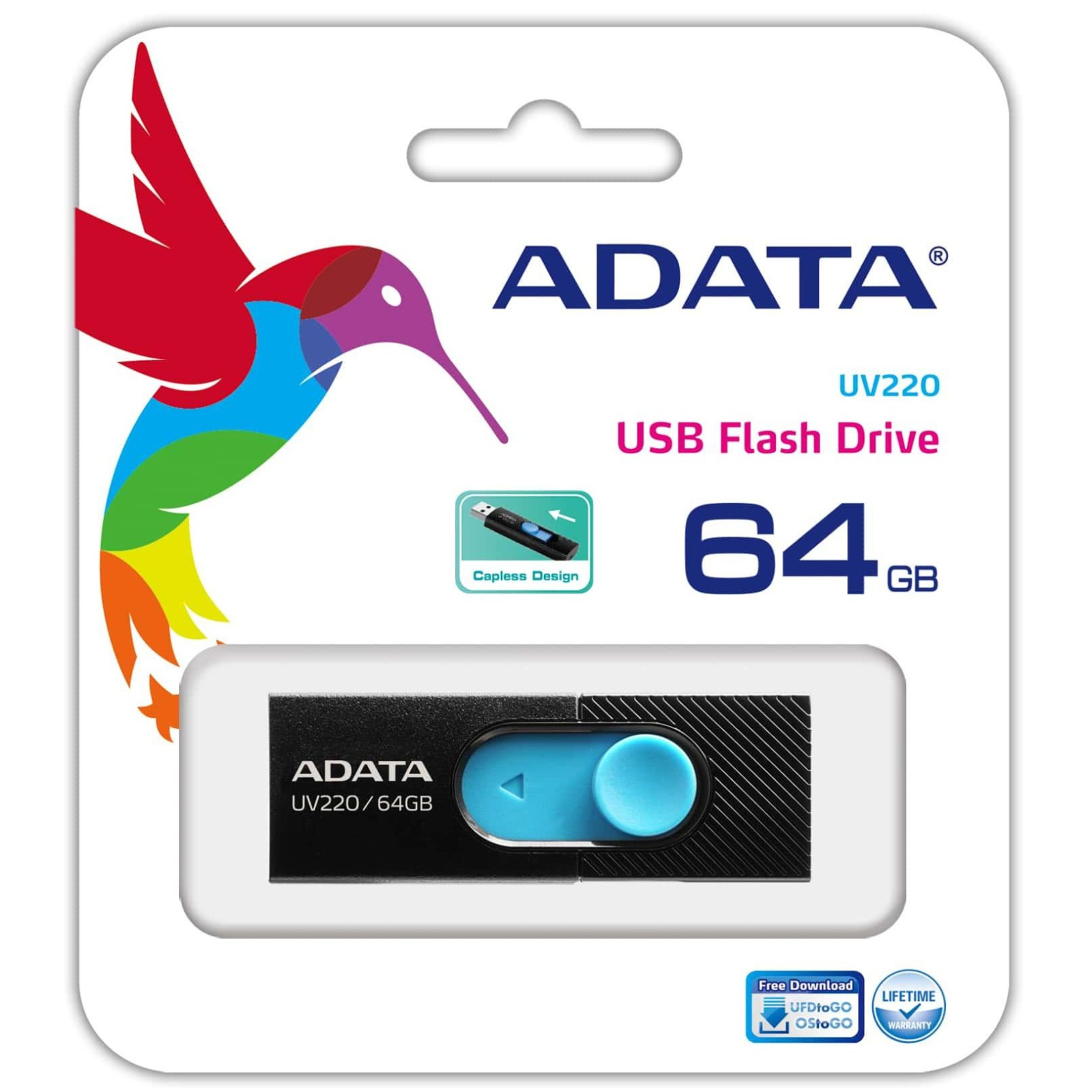 USB флеш накопитель ADATA 8GB UV220 Black/Blue USB 2.0 (AUV220-8G-RBKBL) изображение 3