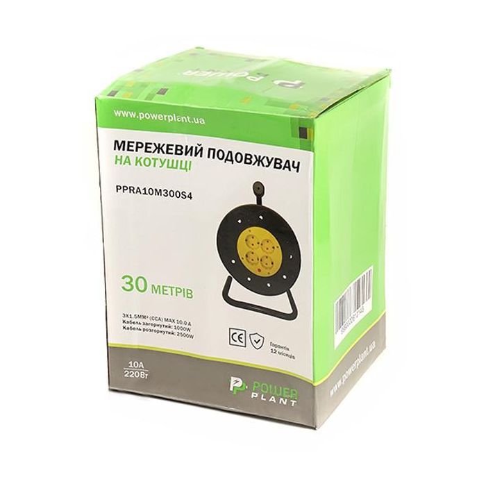 Сетевой удлинитель PowerPlant на катушке 30 м, 4 розетки (JY-2002/30) (PPRA10M300S4) изображение 4