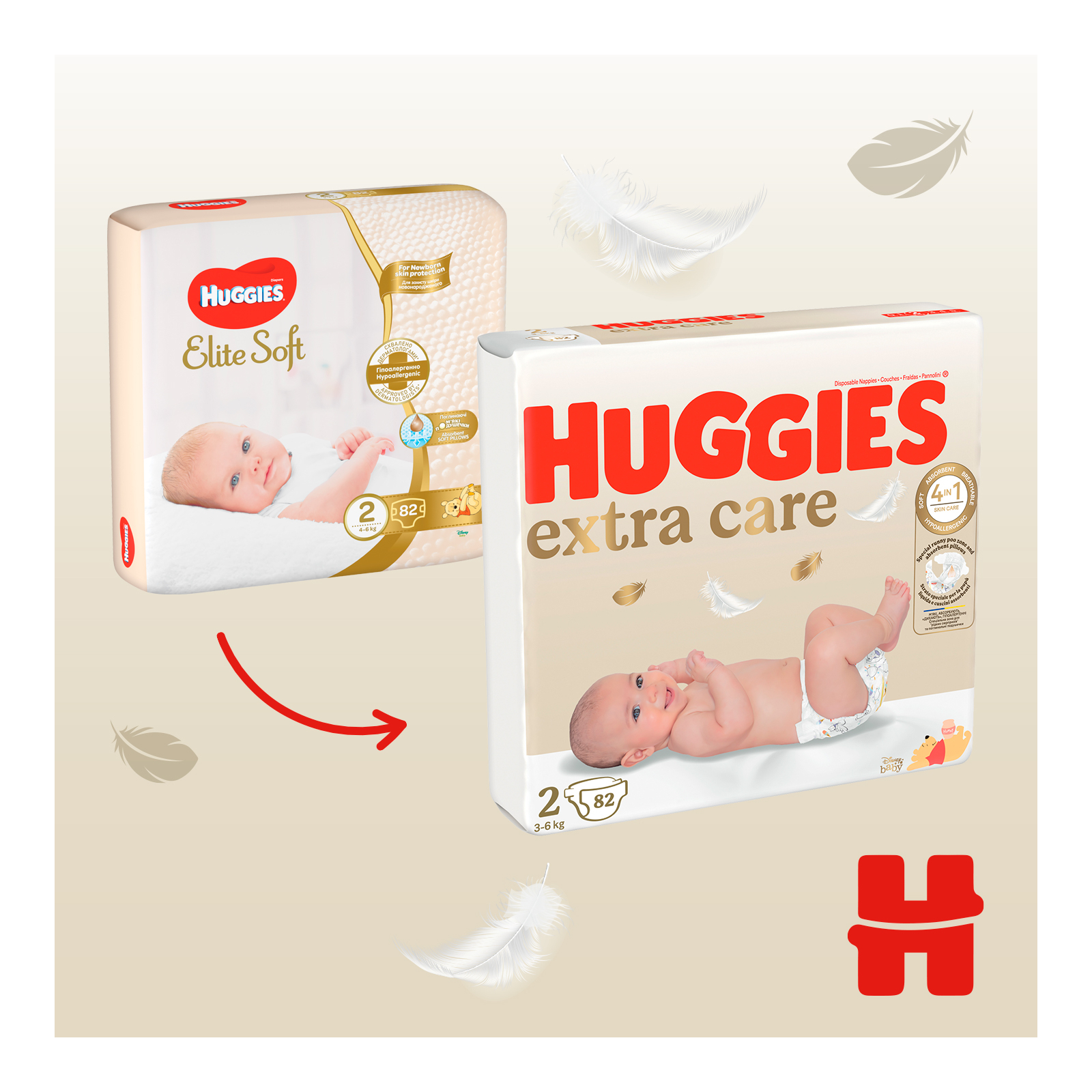 Подгузники Huggies Extra Care 2 (3-6 кг) M-Pack 164 шт (5029054234778_5029053549637) изображение 4