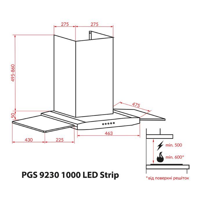 Витяжка кухонна Weilor PGS 9230 IG 1000 LED Strip (PGS9230IG1000LEDStrip) зображення 9