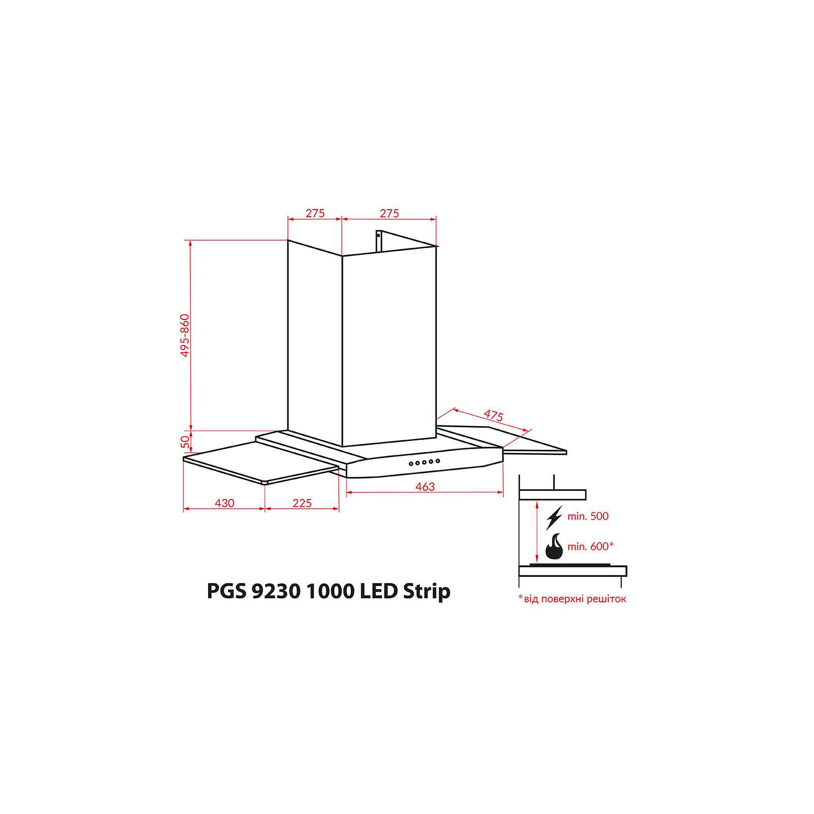 Вытяжка кухонная Weilor PGS 9230 IG 1000 LED Strip (PGS9230IG1000LEDStrip) изображение 9