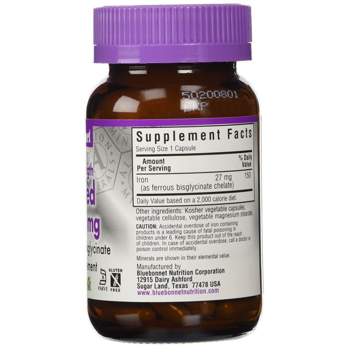 Мінерали Bluebonnet Nutrition Супер Сильне Хелатне Залізо, Albion, 90 гелевих капсул (BLB-00670) зображення 2
