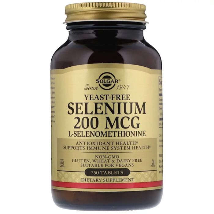 Минералы Solgar Селен, ( Селенометионин), Selenium, Yeast-Free, 200 мкг, 25 (SOL-02558)