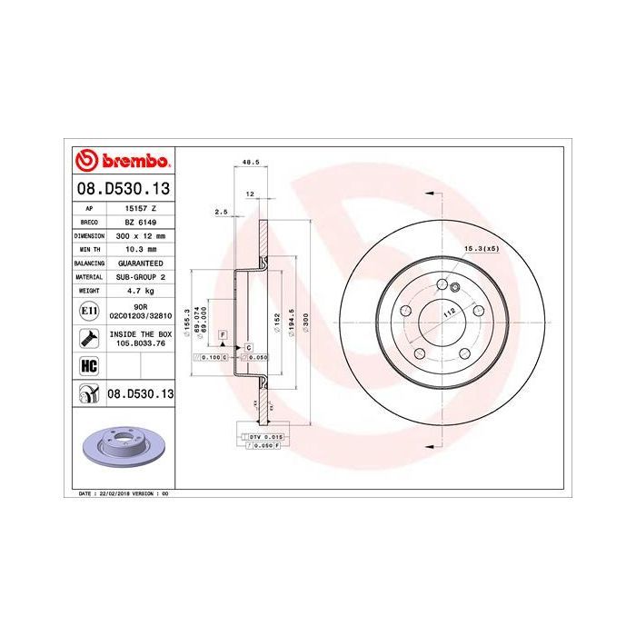 Гальмівний диск Brembo 08.D530.13