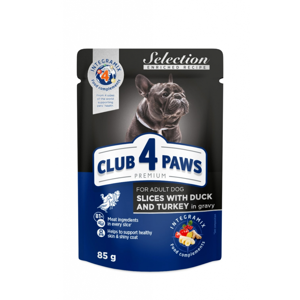 Вологий корм для собак Club 4 Paws з качкою й індичкою в соусі 85 г (4820215363808)