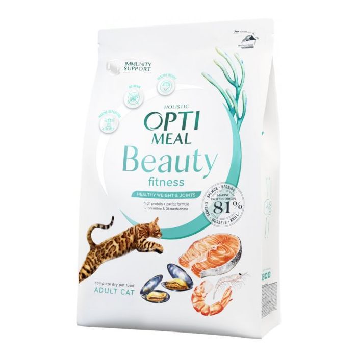 Сухой корм для кошек Optimeal Beauty Fitness беззерновой на основе морепродуктов 4 кг (4820215366045)