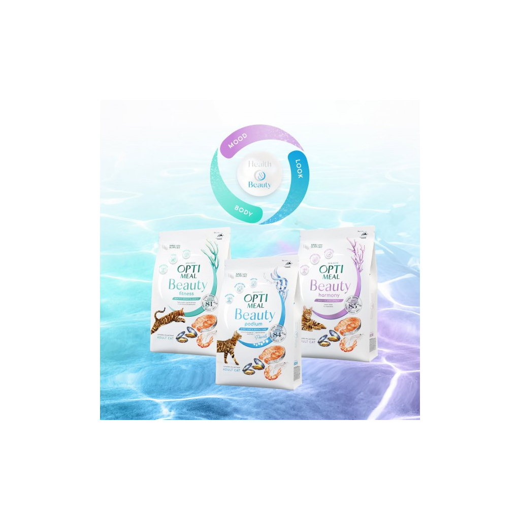 Сухий корм для кішок Optimeal Beauty Fitness беззерновий на основі морепродуктів 1.5 кг (4820215366861) зображення 9