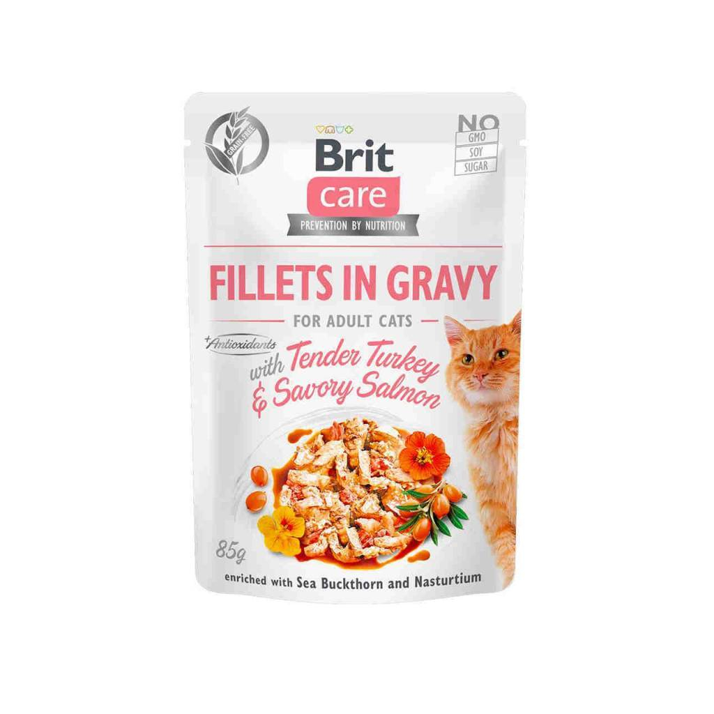 Вологий корм для кішок Brit Care Cat pouch 85 г (ніжна індичка та пікантний лосось у соусі) (8595602540501)