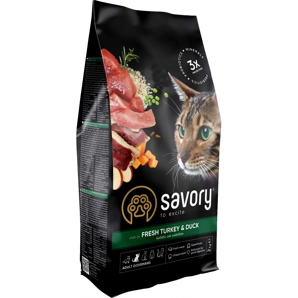 Сухий корм для кішок Savory Adult Cat Gourmand Fresh Turkey and Duck 8 кг (4820232630068)