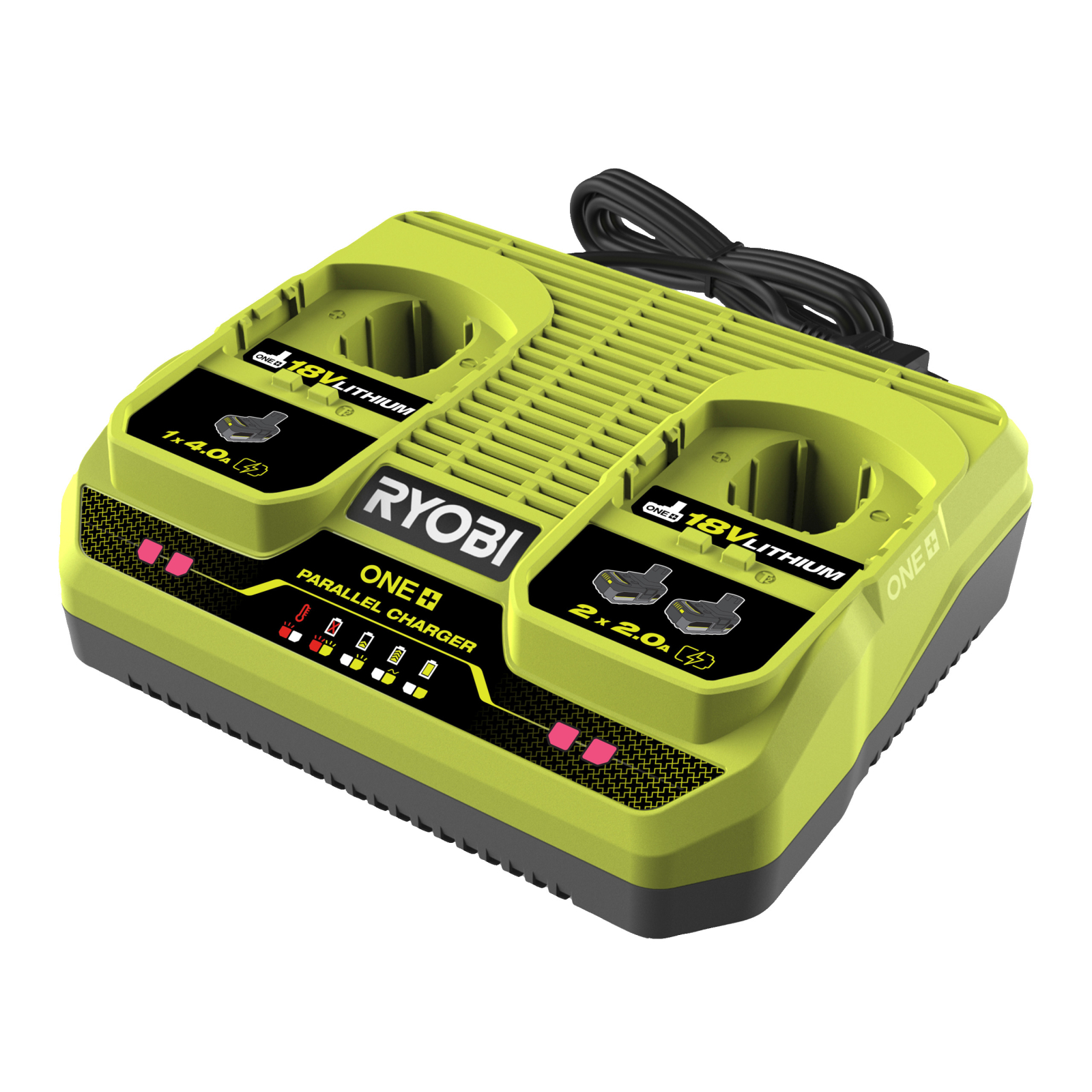 Зарядное устройство для аккумуляторов инструмента Ryobi ONE+ двухпортовый RC18240G, 18В. (5133005581) изображение 2