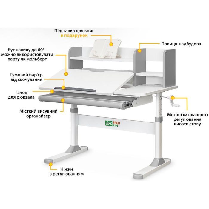Парта ErgoKids TH-330 Grey (TH-330 W/G) зображення 4